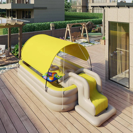 Ultimate Inflatable Kid Pool: PVC, Awning, Slide