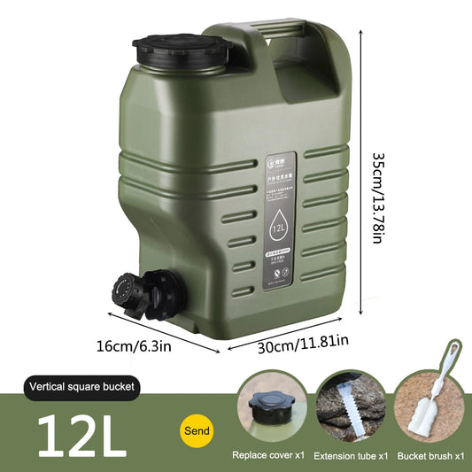 12L Portable Camping Water Container with Spigot and Storage Slot - Food-Grade PE, BPA-Free