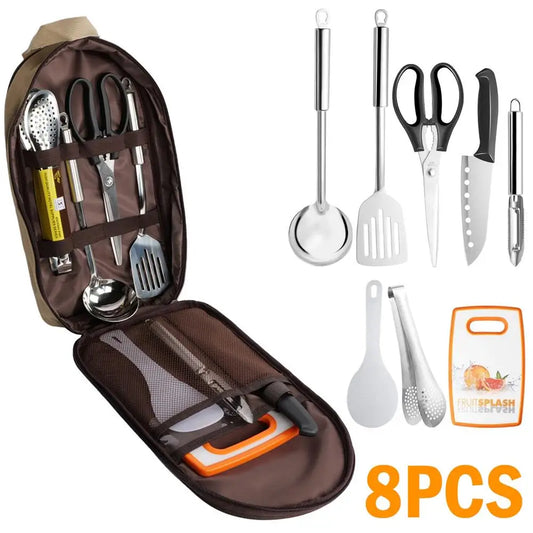8 Pcs/set Outdoor Camping Cookware Set With  Utensil and Storage Handbag