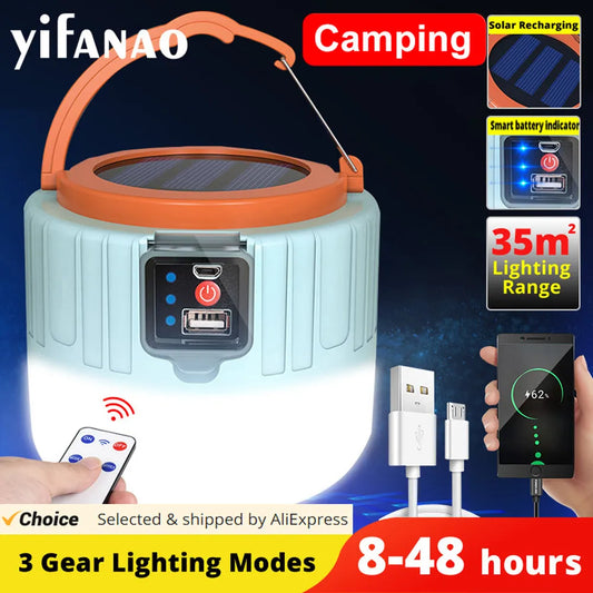 High Power Solar LED Camping Light USB Rechargeable
